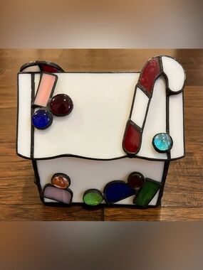 VINTAGE Handmade Christmas Stained Glass House Creative Craftsmanship